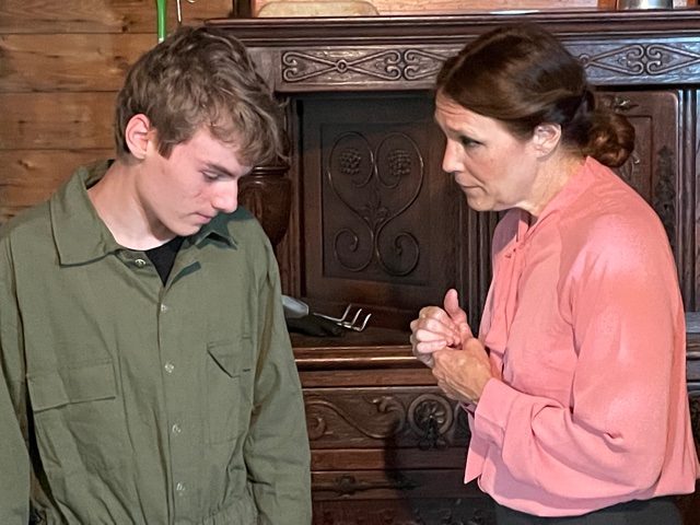 Woman and teenage boy in serious conversation.