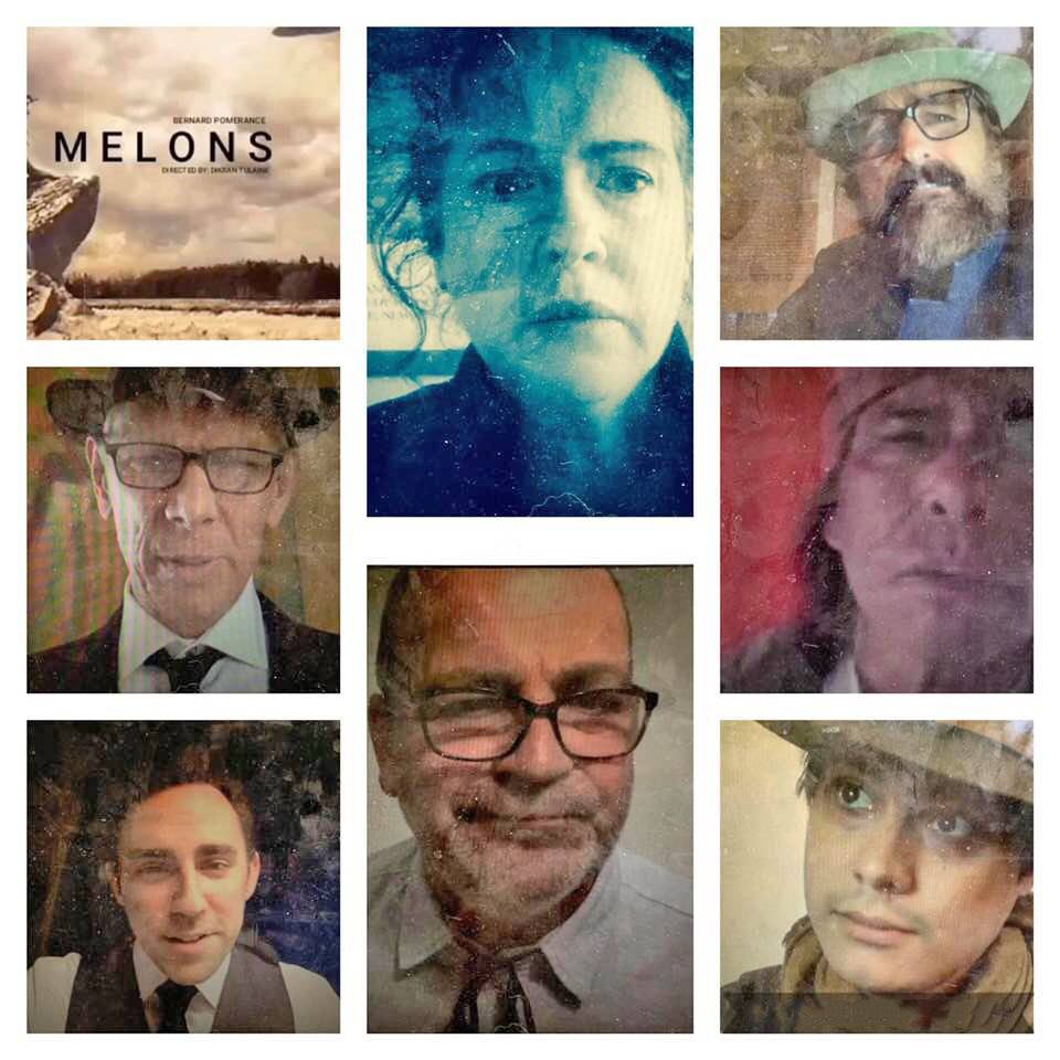 Collage of people and "Melons" poster.